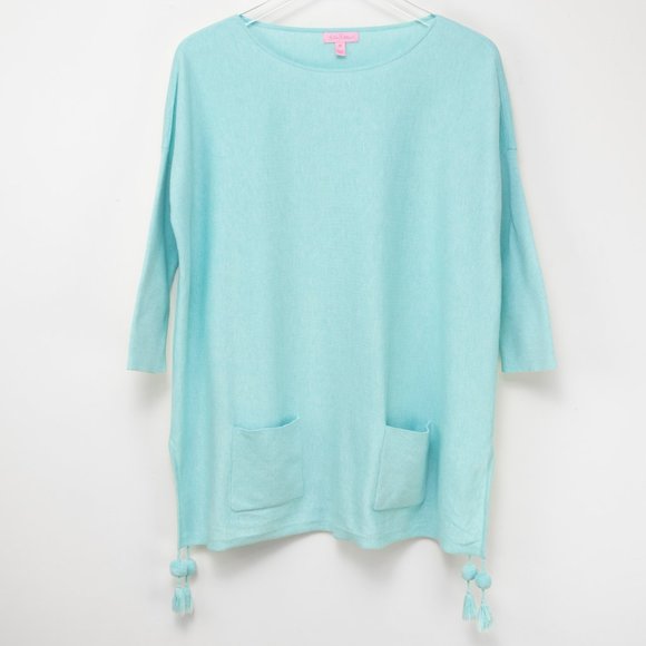 Lilly Pulitzer Elba Sweater Preppy Pom Poms Light Lilac Verbena Blue Size XS - Picture 2 of 7
